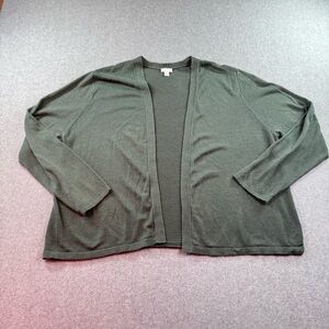 J. Jill Military Olive Green Open Front Linen Cotton Blend Cardigan Size XL